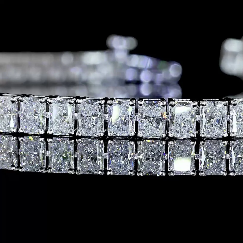 14K White Gold 68-Stone Radiant Cut Lab Diamond Tennis Bracelet - 6.33 Carats Total Diamond Weight - Covaloro Fine Jewelry - Image 2
