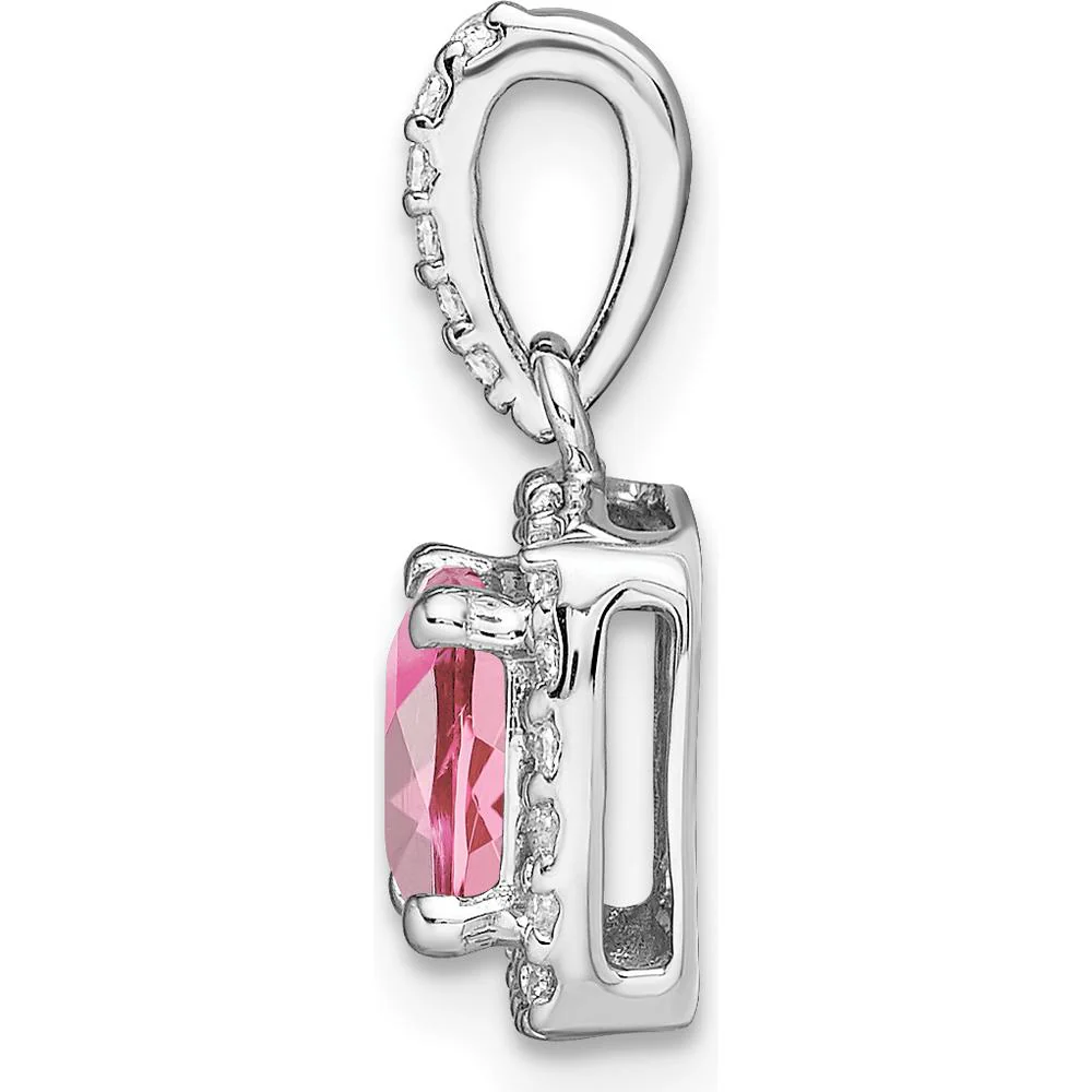 14K White Gold 6mm Cushion Pink Tourmaline and Diamond Halo Pendant - 1.25 Carat Pink Tourmaline, 0.13 Carat Total Diamond Weight by Oro Pregiato - Image 2