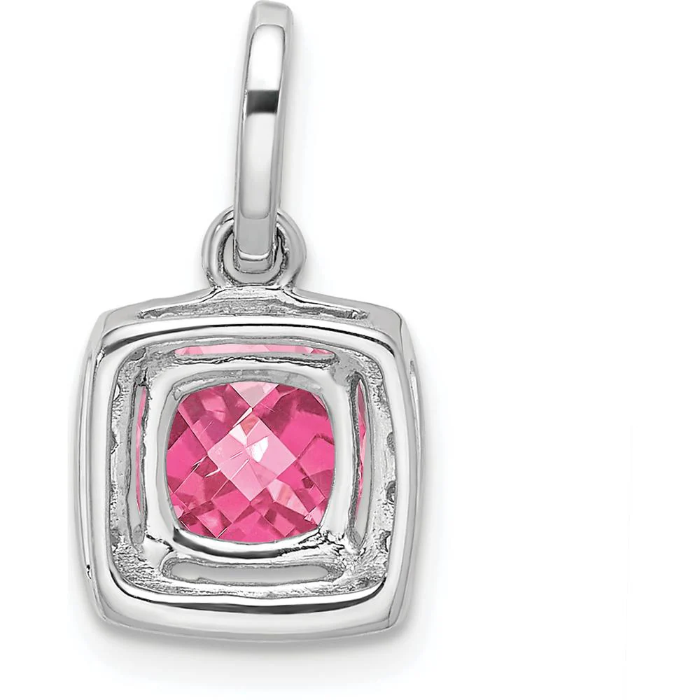 14K White Gold 6mm Cushion Pink Tourmaline and Diamond Halo Pendant - 1.25 Carat Pink Tourmaline, 0.13 Carat Total Diamond Weight by Oro Pregiato - Image 3