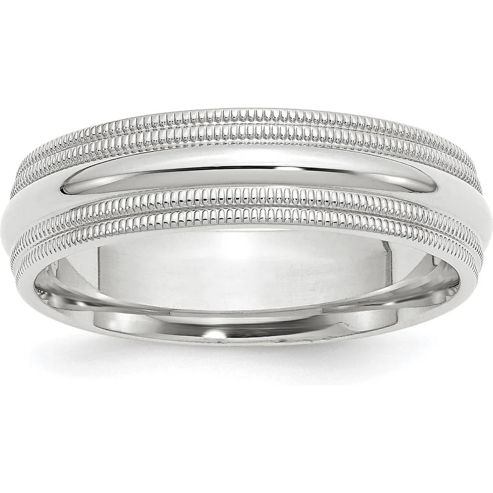 14K White Gold 6mm Double Milgrain Comfort Fit Wedding Band - Size 11.5 by Luciano & Cie