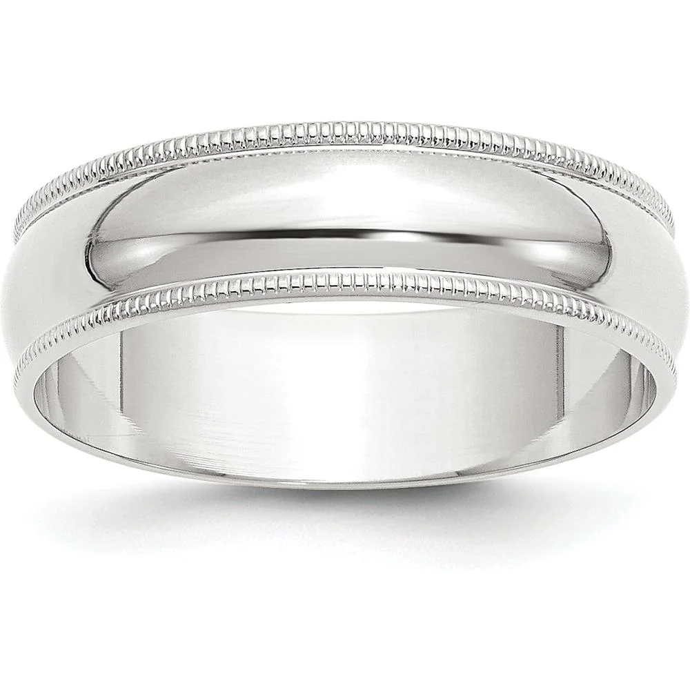 14K White Gold 6mm Lightweight Milgrain Half Round Wedding Band - Size 10.5 by Luciano & Cie