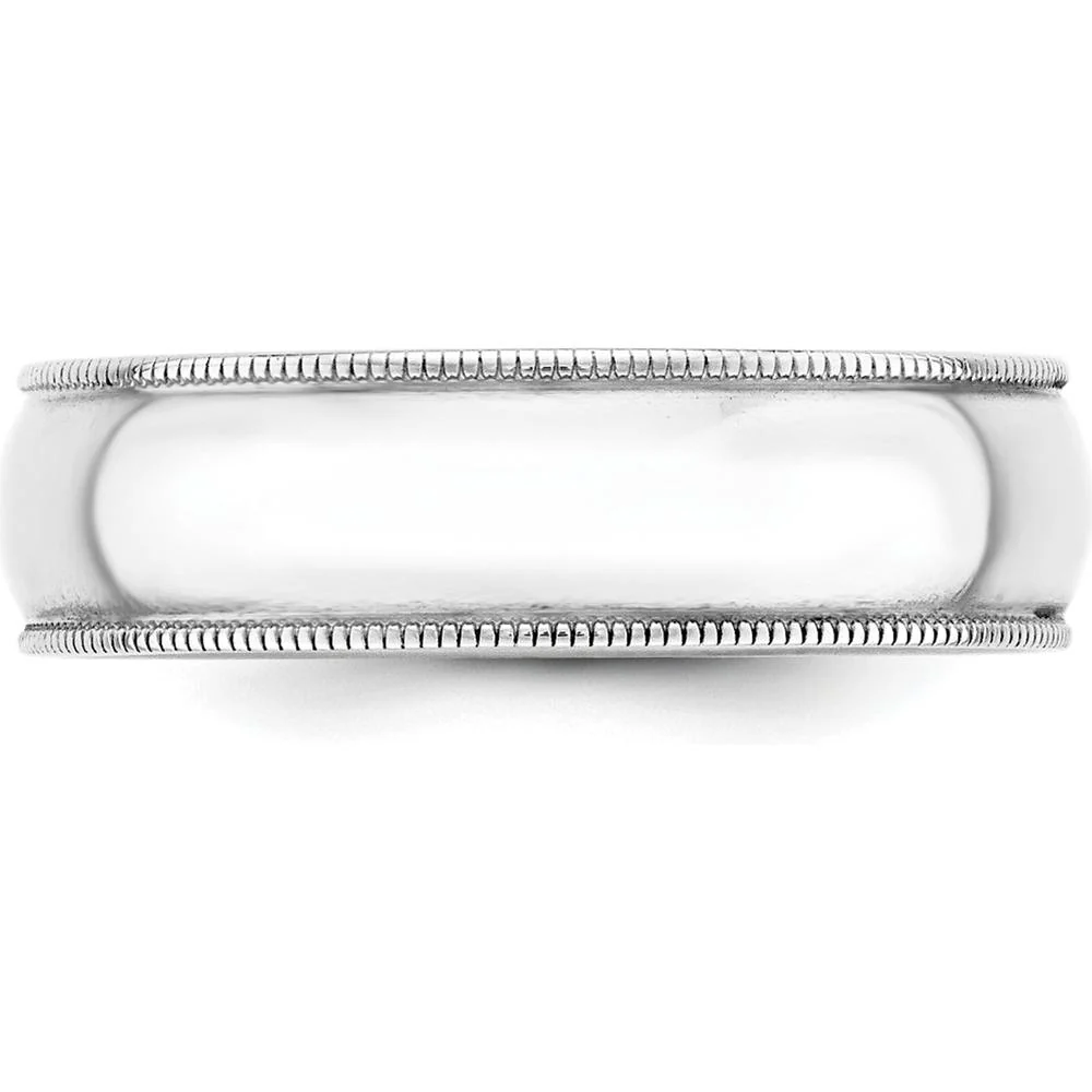 14K White Gold 6mm Lightweight Milgrain Half Round Wedding Band - Size 10.5 by Luciano & Cie - Image 3