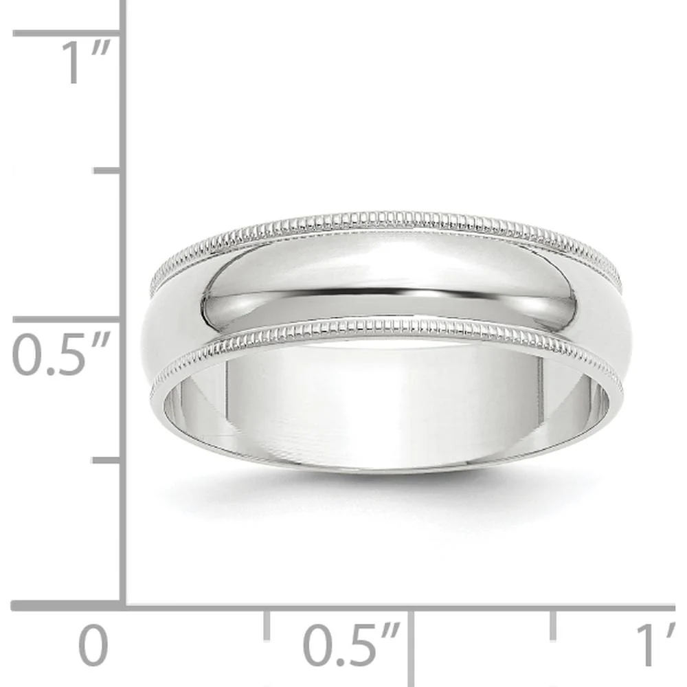 14K White Gold 6mm Lightweight Milgrain Half Round Wedding Band - Size 10.5 by Luciano & Cie - Image 4