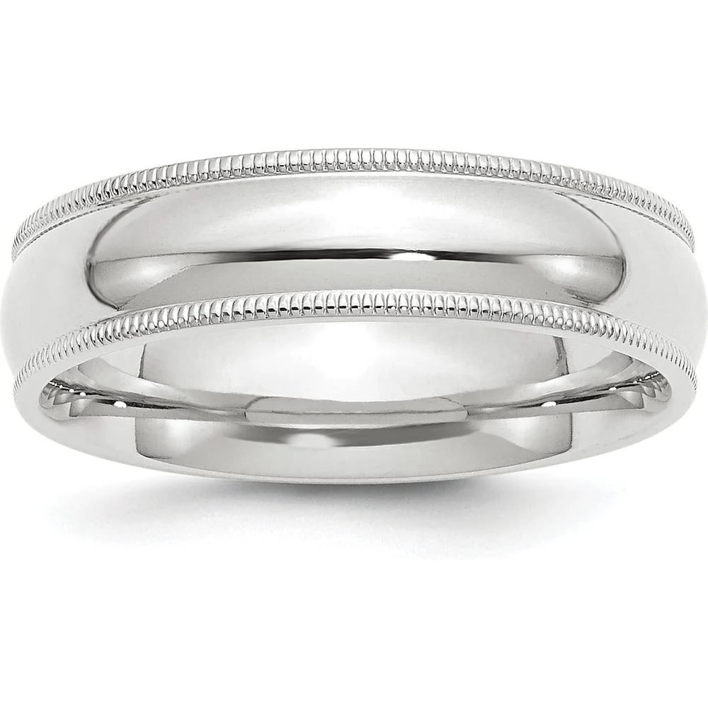 14K White Gold 6mm Milgrain Half Round Comfort Fit Wedding Band - Size 7 by Luciano & Cie