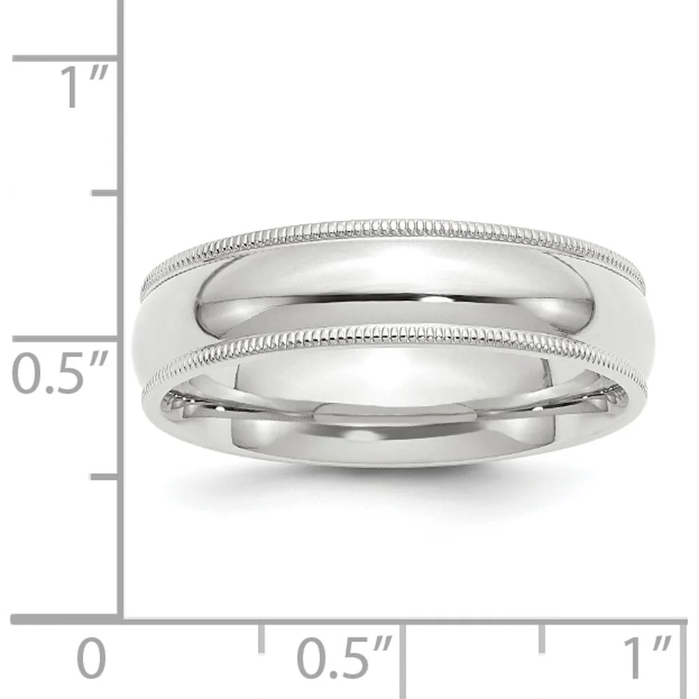 14K White Gold 6mm Milgrain Half Round Comfort Fit Wedding Band - Size 7 by Luciano & Cie - Image 2