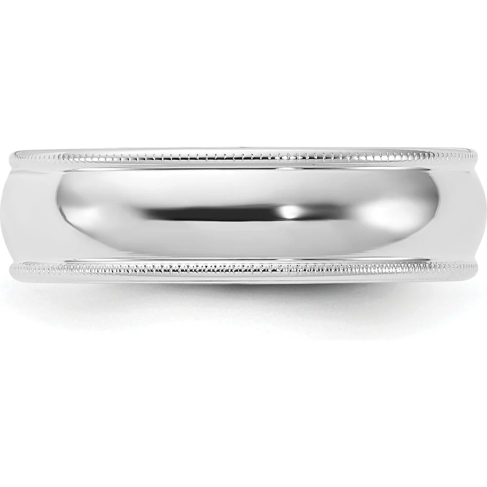 14K White Gold 6mm Milgrain Half Round Comfort Fit Wedding Band - Size 7 by Luciano & Cie - Image 4