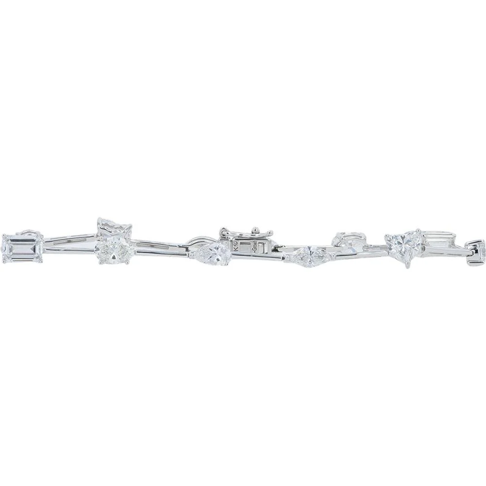 14K White Gold 7.00 Carat Lab Grown Diamond Bracelet with Mixed Shape Diamonds