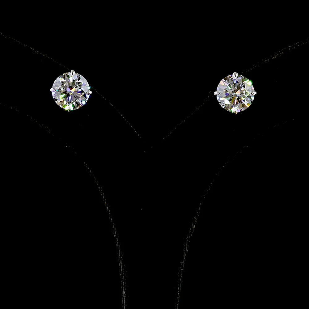 14K White Gold 7.02 Carat Total Weight Round Brilliant Cut Lab Diamond Stud Earrings with E-F VVS2 Clarity and Four-Prong Settings - Covaloro Fine Jewelry