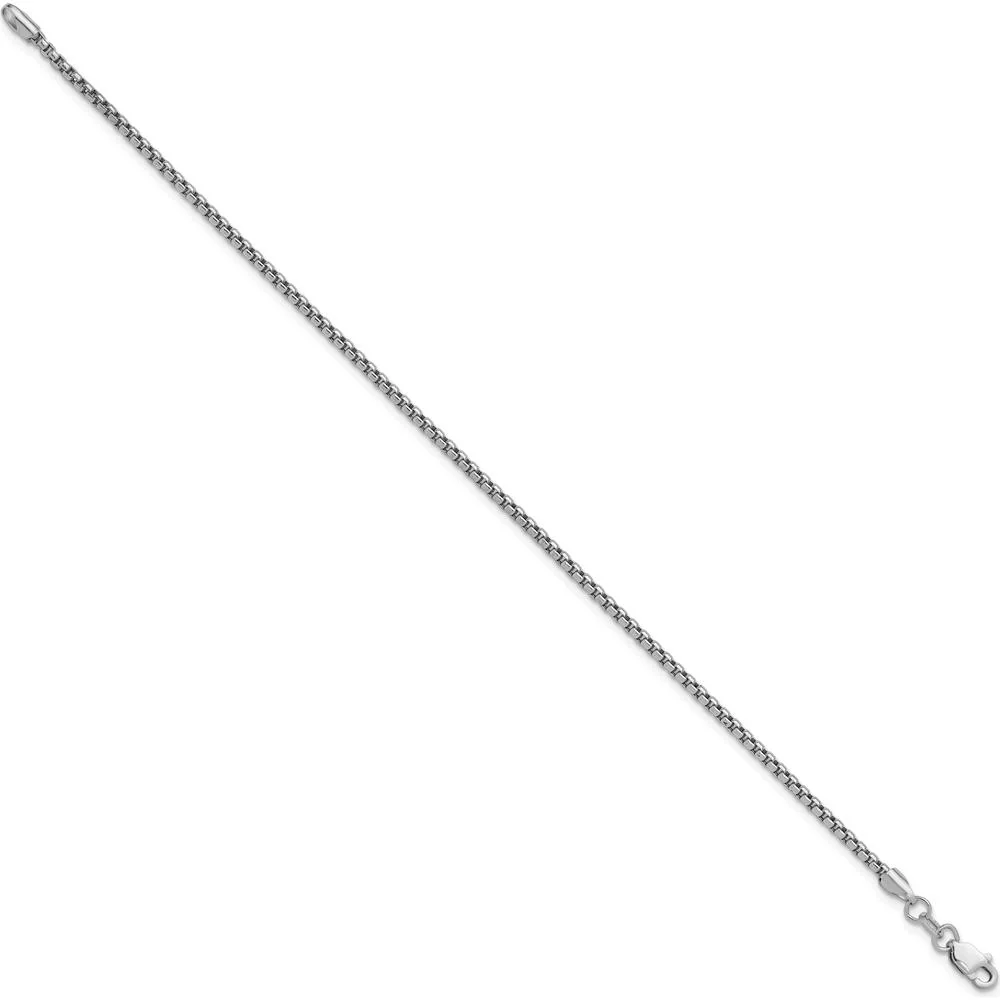 14K White Gold 7" 1.75mm Semi-Solid Round Box Chain Bracelet with Lobster Clasp by Oro Pregiato - Image 2