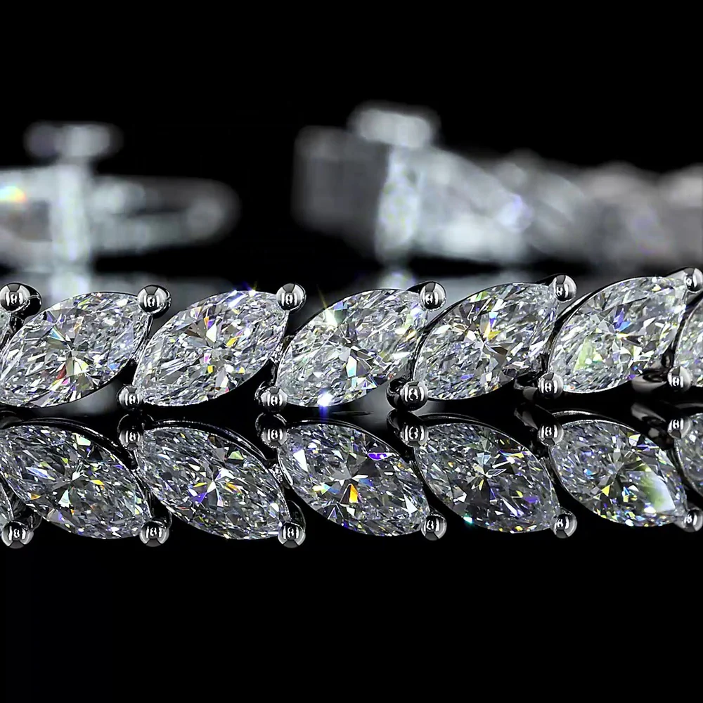 14K White Gold 7.13 Carat Marquise Cut Lab Diamond Tennis Bracelet with Inclined Prong Setting - 42 Stones, E-F Color VS1 Clarity - Covaloro Fine Jewelry - Image 2