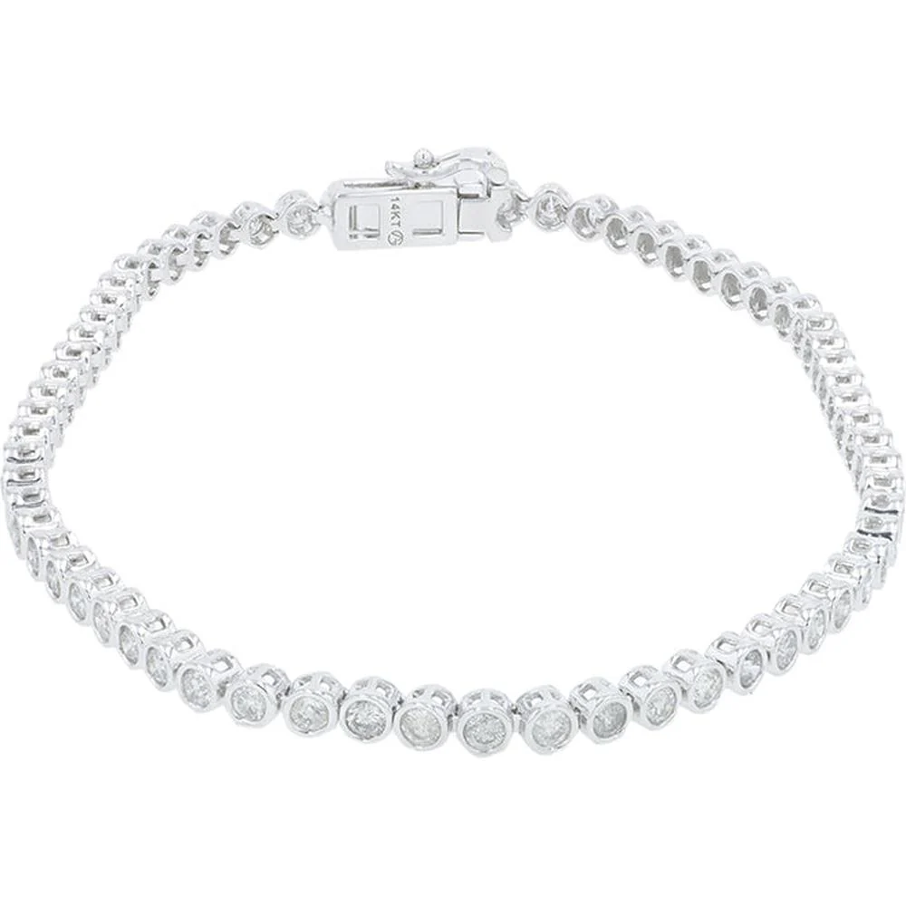 14K White Gold 7.25" Bezel Set Diamond Tennis Bracelet - 2.00 Carat Total Diamond Weight - Image 2