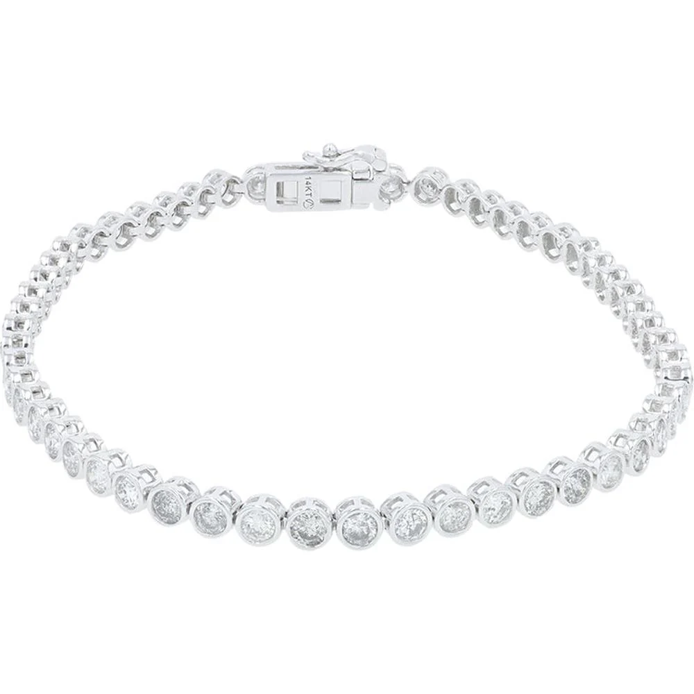 14K White Gold 7.25" Bezel Set Diamond Tennis Bracelet - 3.25 Carat Total Diamond Weight - Image 2