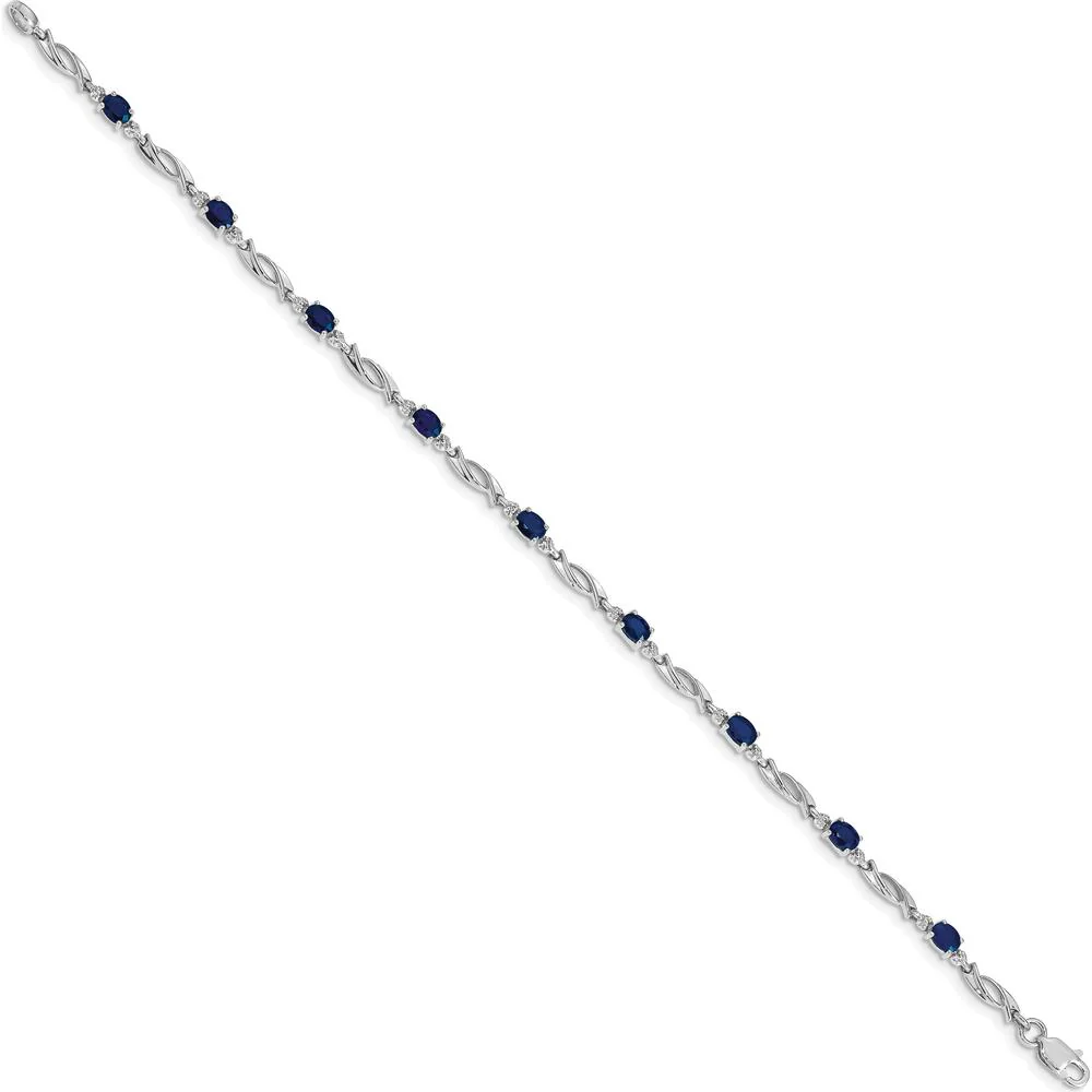 14K White Gold 7.25" Fancy Link Bracelet with Oval Sapphires and Round Diamonds - 0.22 Carats Sapphire Total Weight by Monteluci Fine Jewelry - Image 2