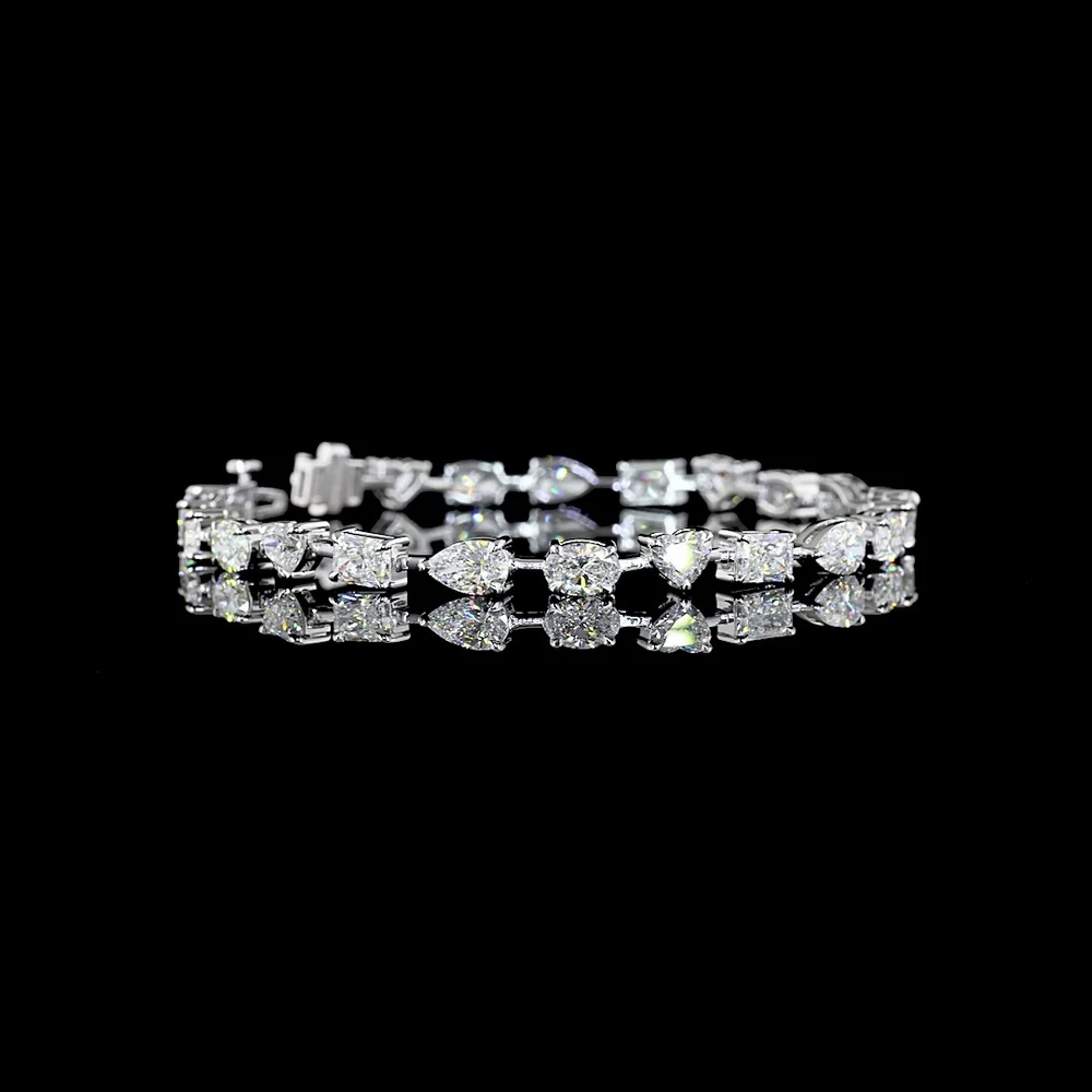 14K White Gold 7.25-Inch Mixed Shape Station Bracelet with Pear, Oval, and Radiant Lab-Grown Diamonds - 9.92 Carat Total Weight - Covaloro Fine Jewelry