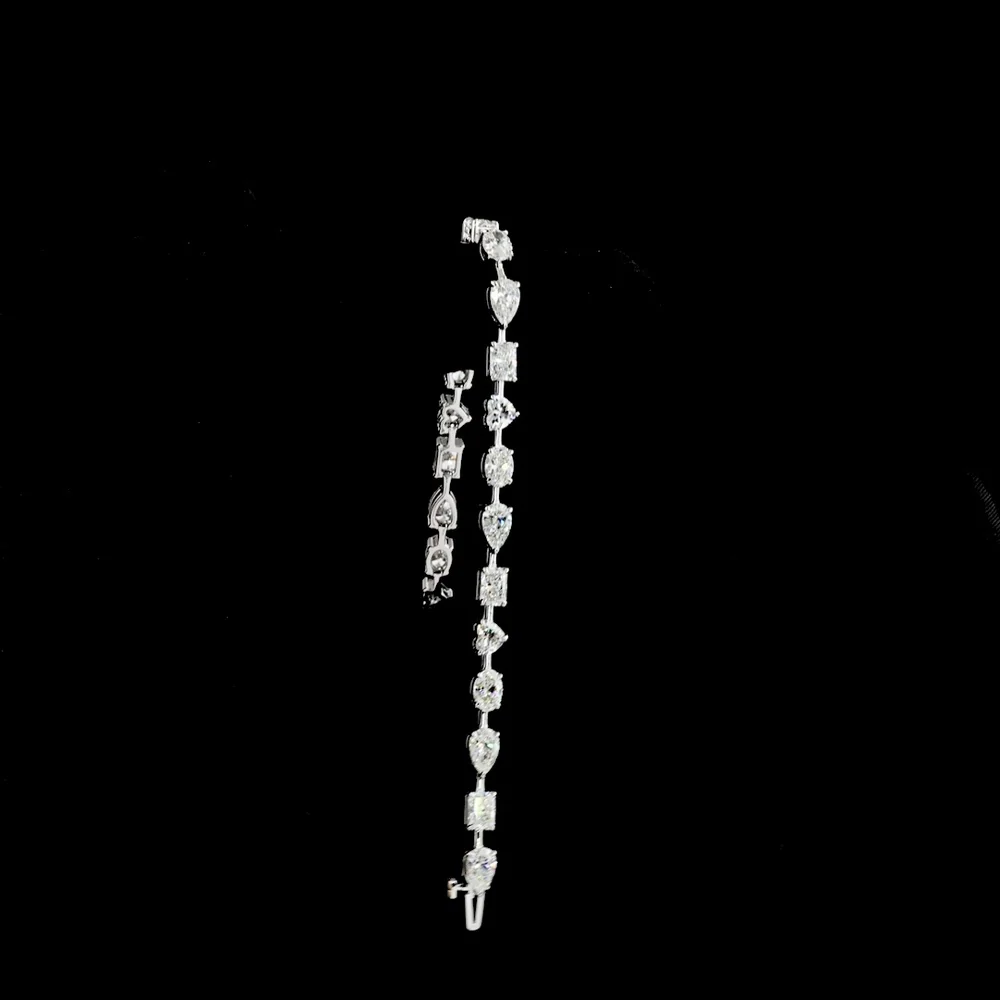 14K White Gold 7.25-Inch Mixed Shape Station Bracelet with Pear, Oval, and Radiant Lab-Grown Diamonds - 9.92 Carat Total Weight - Covaloro Fine Jewelry - Image 3