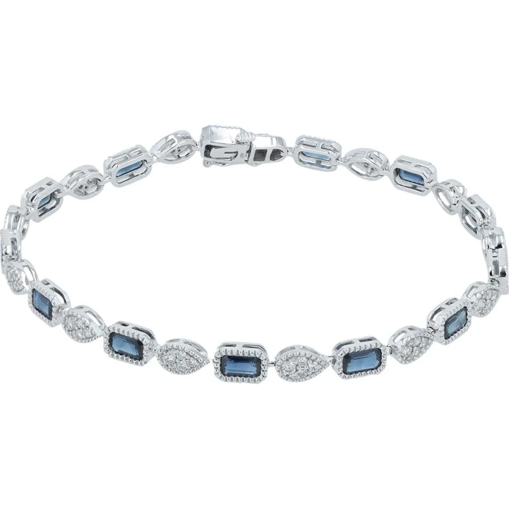 14K White Gold 7.25" Sapphire and Diamond Tennis Bracelet - 4.00 Carat Total Sapphire, 0.85 Carat Total Diamond - Image 2
