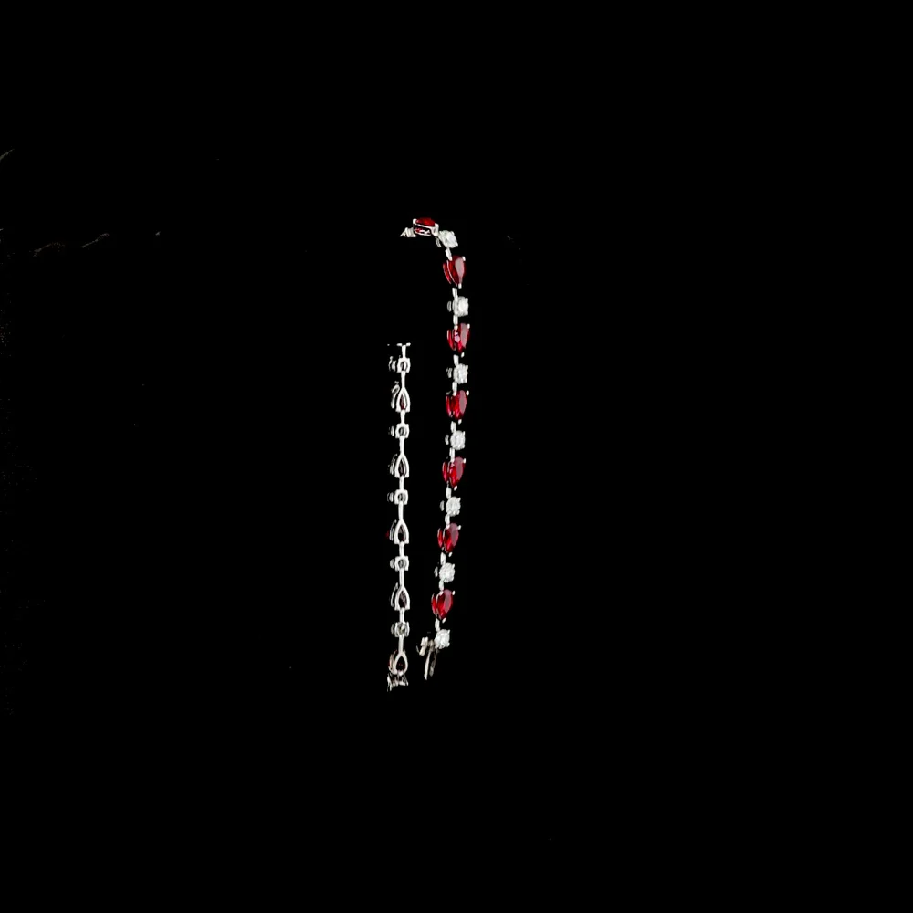 14K White Gold 7.25" Station Bracelet with Pear Cut Lab-Grown Rubies and Brilliant Cut Diamonds - 1.99 Carat Total Gem Weight - Covaloro Fine Jewelry - Image 3