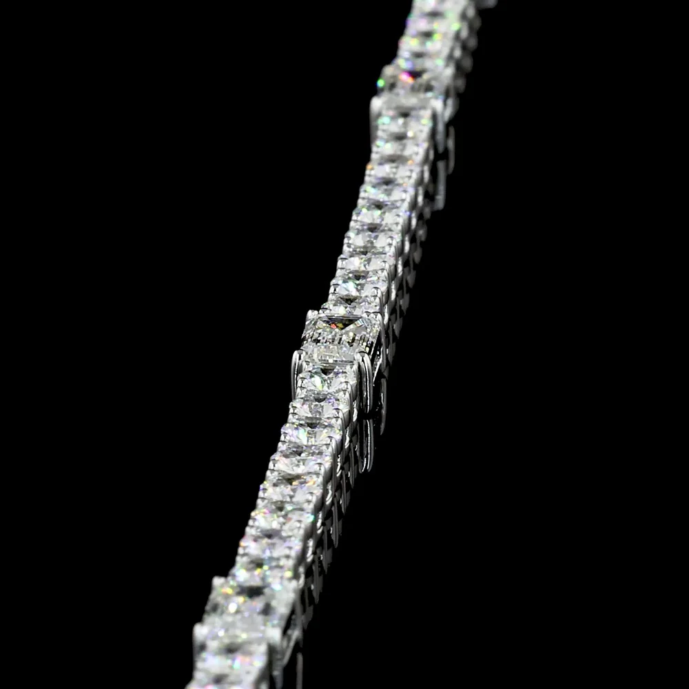 14K White Gold 7.25" Station Line Tennis Bracelet with East-West Emerald Cut and Round Lab Diamonds - 5.46 Carat Total Weight - Covaloro Fine Jewelry - Image 2