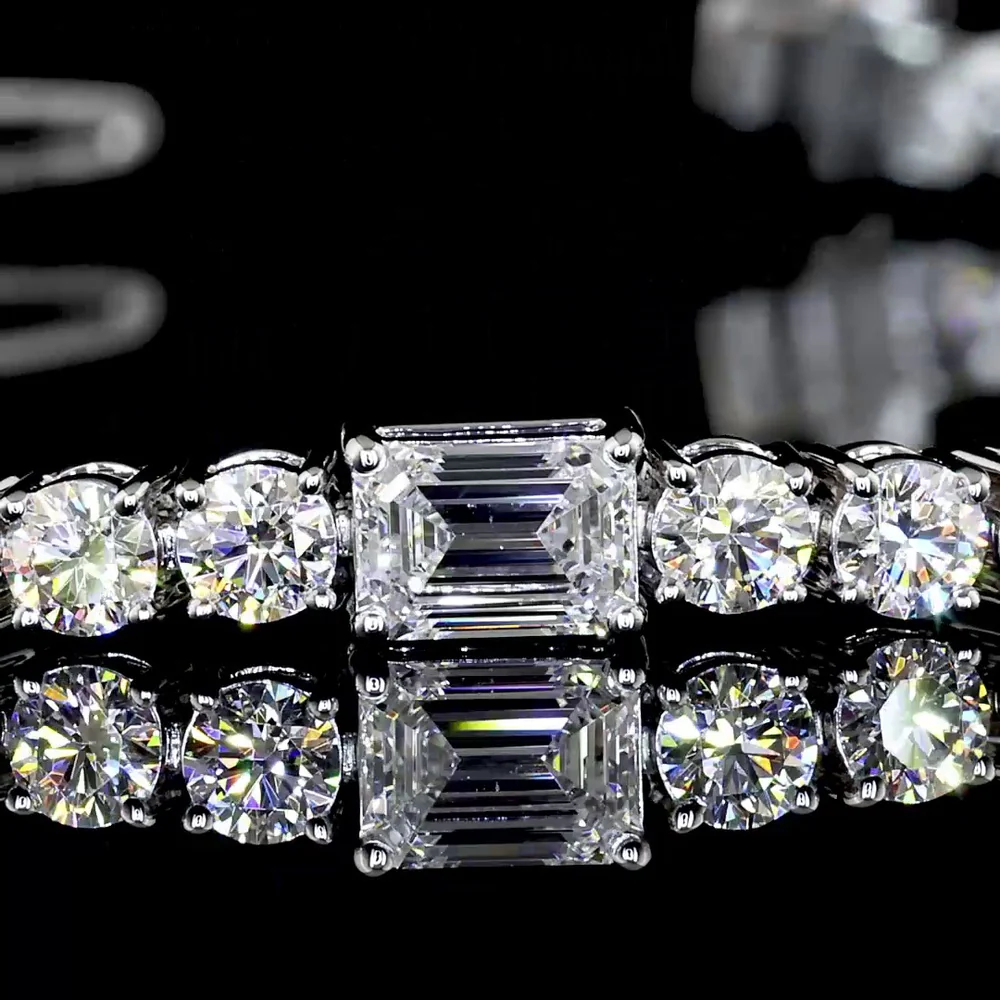 14K White Gold 7.25" Station Line Tennis Bracelet with East-West Emerald Cut and Round Lab Diamonds - 5.46 Carat Total Weight - Covaloro Fine Jewelry - Image 3