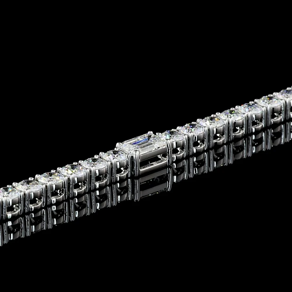 14K White Gold 7.25" Station Line Tennis Bracelet with East-West Emerald Cut and Round Lab Diamonds - 5.46 Carat Total Weight - Covaloro Fine Jewelry - Image 4