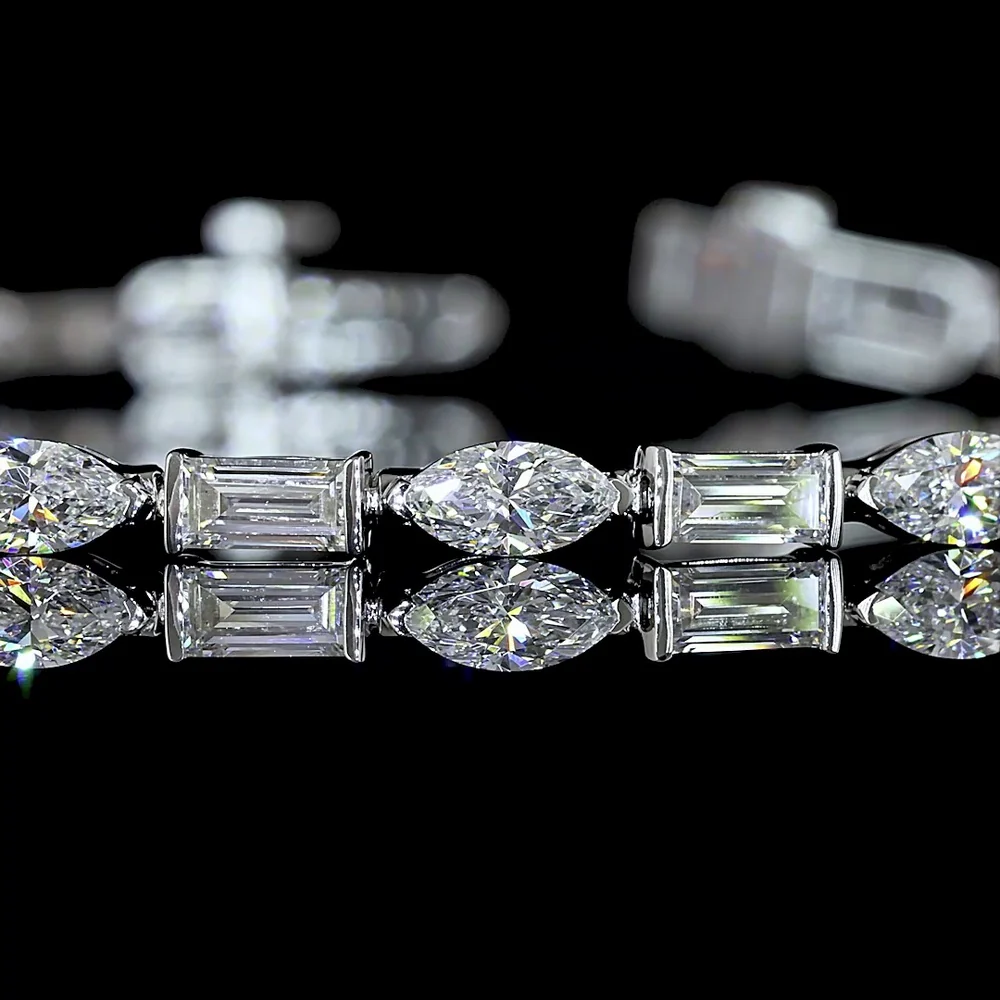 14K White Gold 7.25" Tennis Bracelet with Alternating Marquise and Baguette Lab Diamonds - 3.63 Carat Total Diamond Weight - Covaloro Fine Jewelry - Image 2