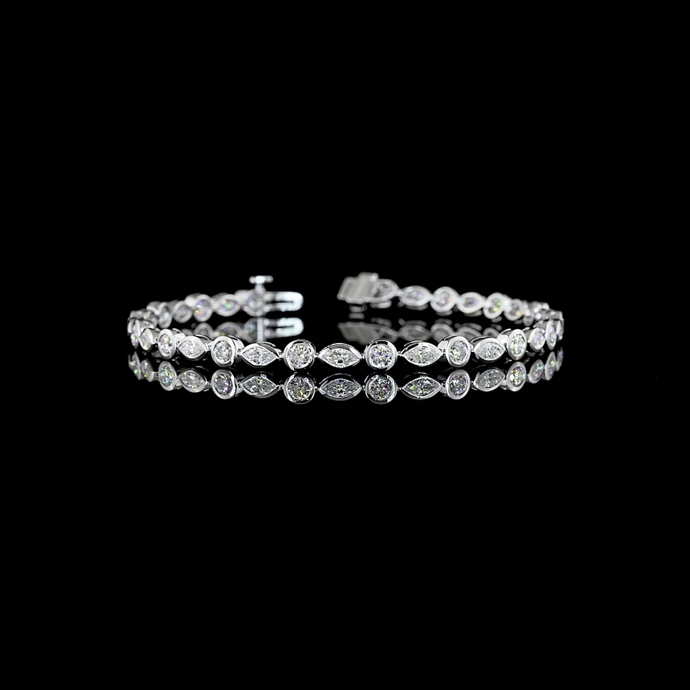 14K White Gold 7.25" Tennis Bracelet with East-West Bezel Set Marquise and Round Lab Diamonds - 4.13 Carat Total Diamond Weight - Covaloro Fine Jewelry