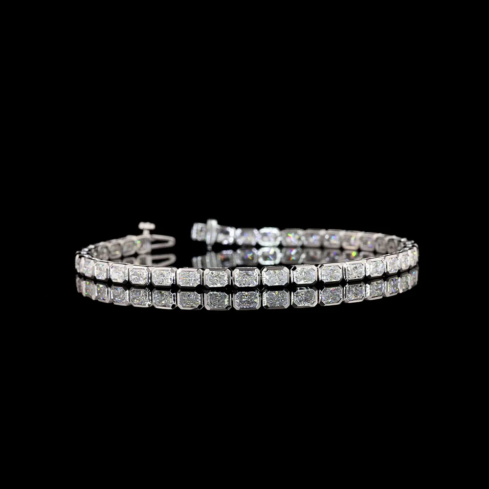 14K White Gold 7.25" Tennis Bracelet with East-West Bezel Set Radiant Cut Lab Diamonds - 5.01 Carat Total Weight (E-F VS2) - Covaloro Fine Jewelry