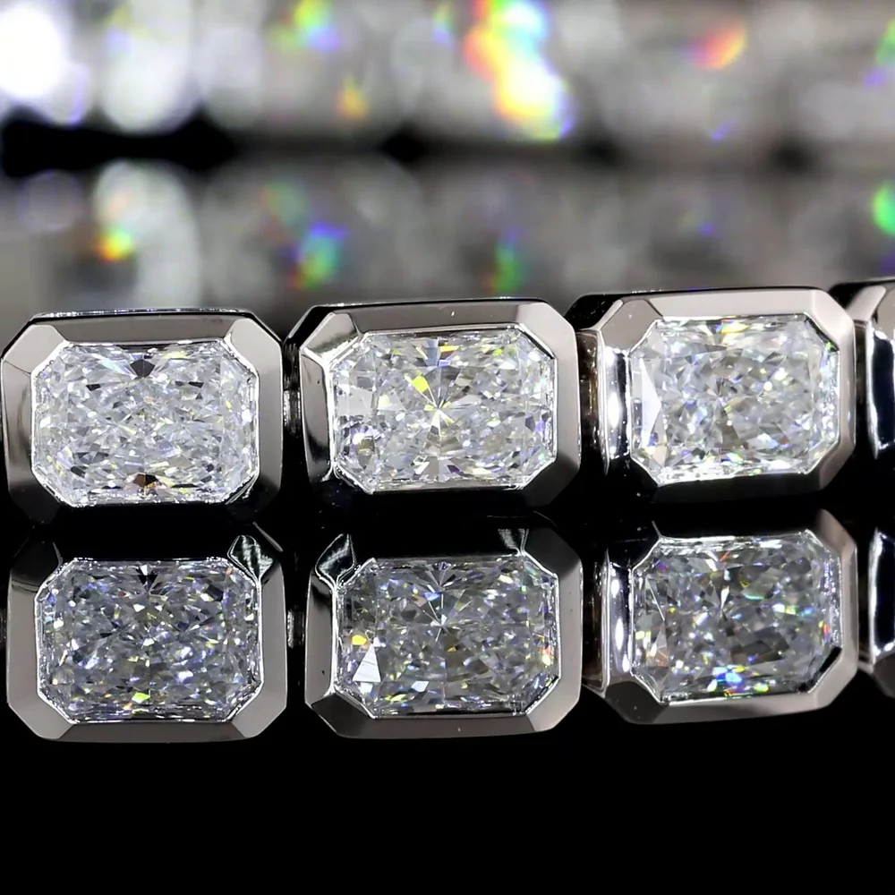 14K White Gold 7.25" Tennis Bracelet with East-West Bezel Set Radiant Cut Lab Diamonds - 5.01 Carat Total Weight (E-F VS2) - Covaloro Fine Jewelry - Image 3