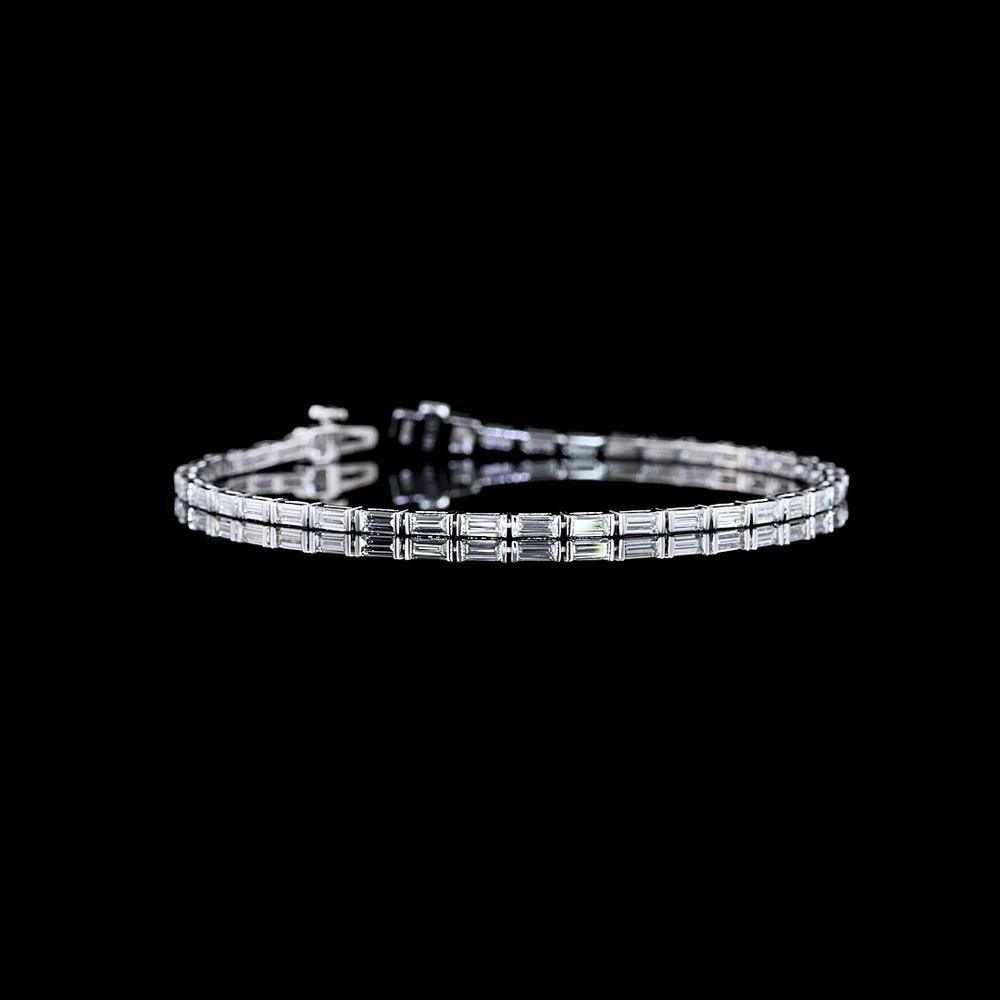 14K White Gold 7.25" Tennis Bracelet with East-West Half Bezel Set Baguette Lab Diamonds - 3.08 Carat Total Weight - Covaloro Fine Jewelry