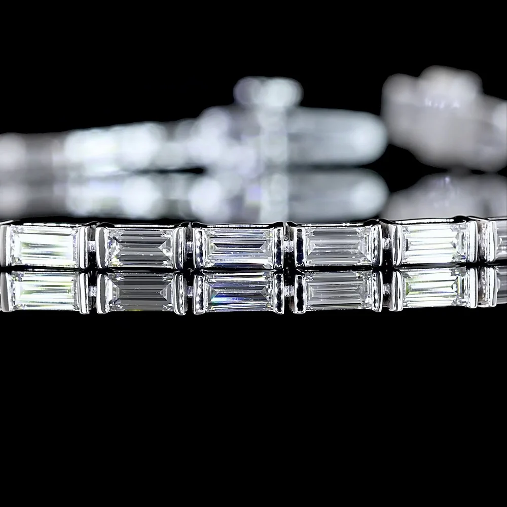 14K White Gold 7.25" Tennis Bracelet with East-West Half Bezel Set Baguette Lab Diamonds - 3.08 Carat Total Weight - Covaloro Fine Jewelry - Image 2