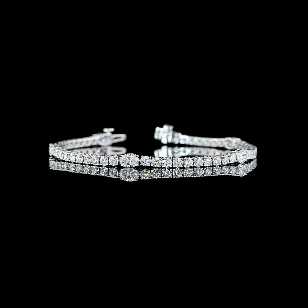 14K White Gold 7.25" Tennis Bracelet with East-West Oval and Round Lab Grown Diamonds - 5.28 Carat Total Weight - Covaloro Fine Jewelry