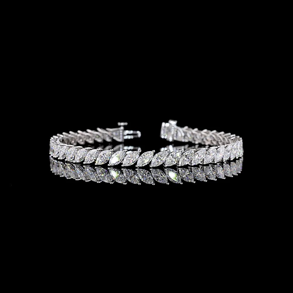 14K White Gold 7.25" Tennis Bracelet with Inclined Prong Set Marquise Cut Lab Diamonds - 10.91 Carat Total Diamond Weight - Covaloro Fine Jewelry