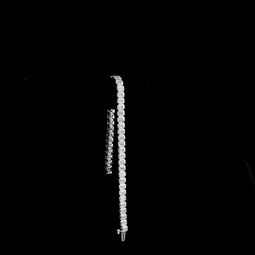 14K White Gold 7.28 Carat Tennis Bracelet with Bezel Set Emerald Cut Lab Diamonds - 47 Stones E-F VS - Covaloro Fine Jewelry - Image 3