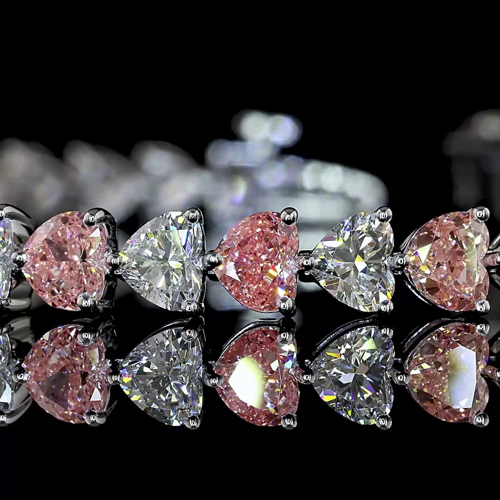 14K White Gold 7.5" Heart Shaped Tennis Bracelet with Alternating Fancy Vivid Pink and White Lab Diamonds - 11.42 Carat Total Diamond Weight - Covaloro Fine Jewelry - Image 2