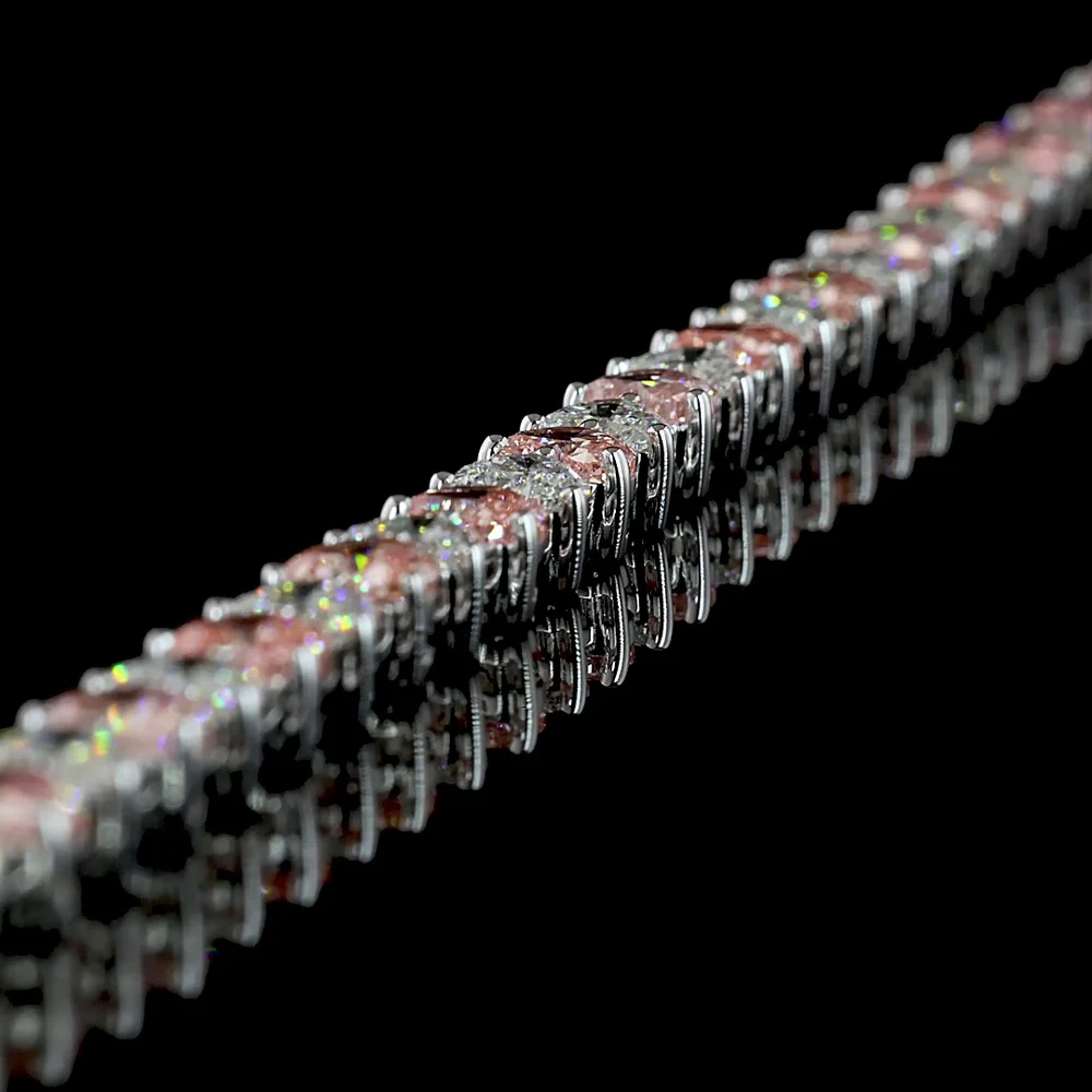 14K White Gold 7.5" Heart Shaped Tennis Bracelet with Alternating Fancy Vivid Pink and White Lab Diamonds - 11.42 Carat Total Diamond Weight - Covaloro Fine Jewelry - Image 3