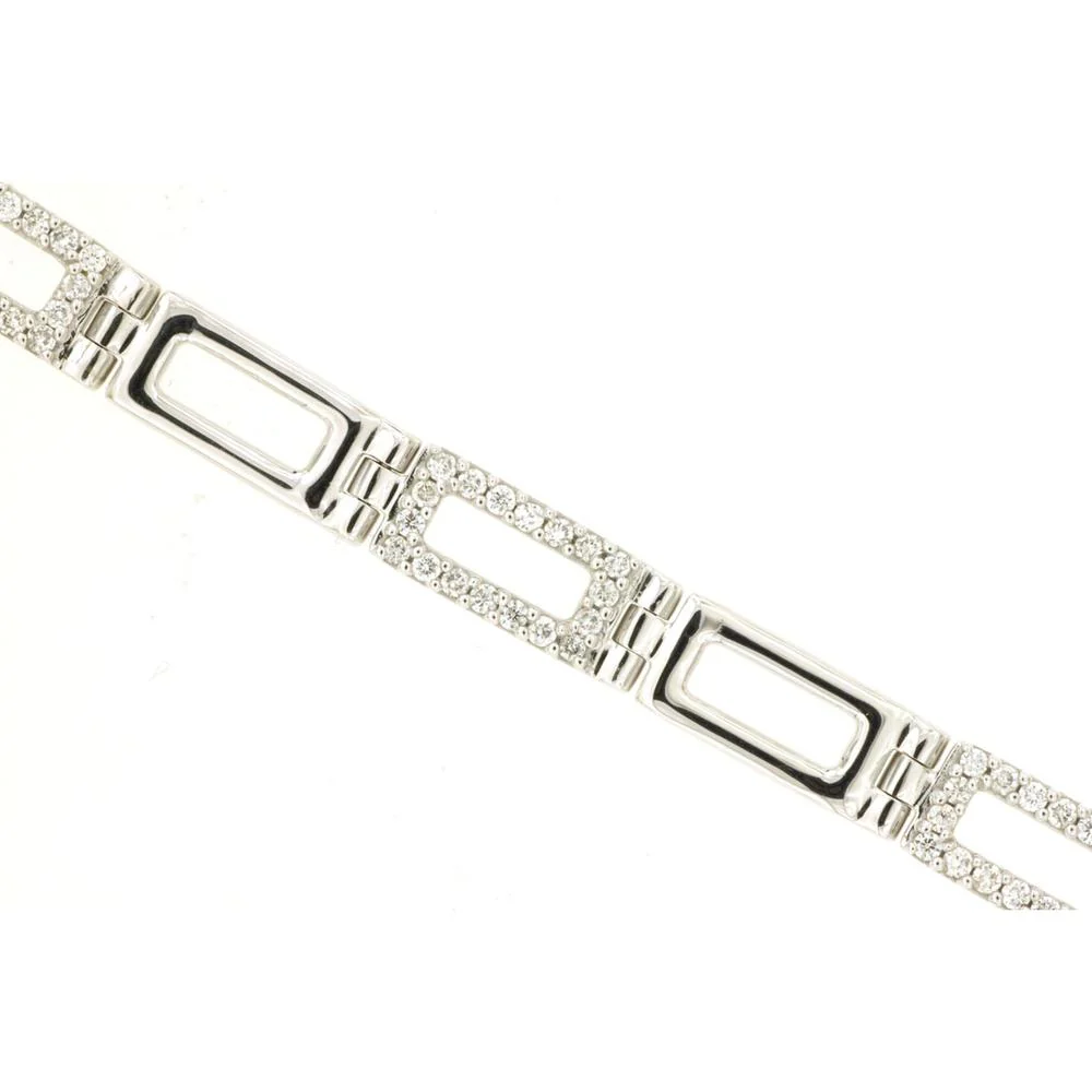 14K White Gold 7.5 Inch Fancy Link Bracelet with Bead-Set Round Diamonds - 1.07 Carat Total Diamond Weight - Royal Jewelry