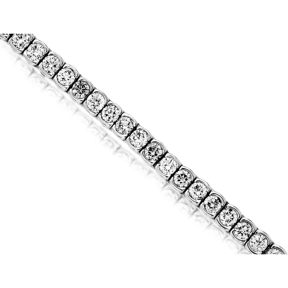 14K White Gold 7.5 Inch Tennis Bracelet with Bezel Set Round Brilliant Cut Diamonds - 6.00 Carat Total Diamond Weight - Royal Jewelry
