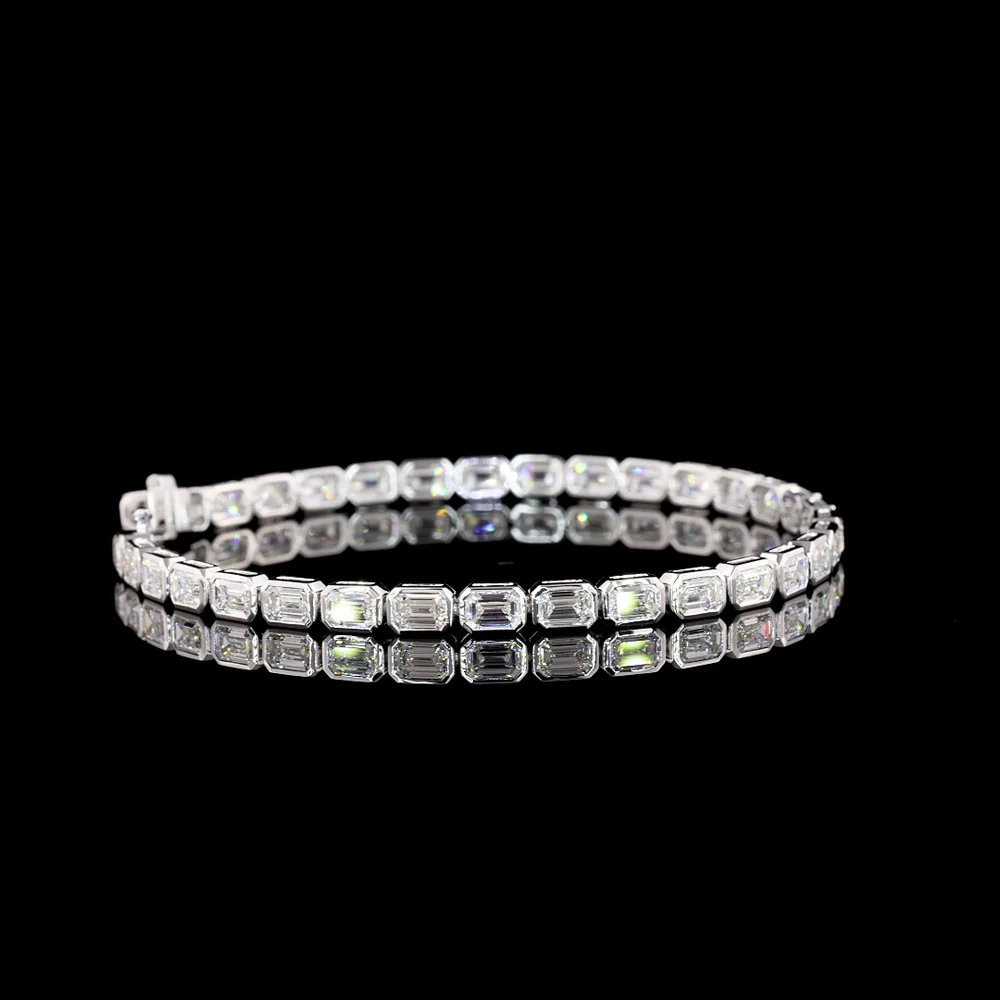 14K White Gold 7.5-Inch Tennis Bracelet with East-West Bezel Set Emerald Cut Lab Diamonds - 8.23 Carat Total Weight (33 Stones) with 24.69 Total Diamond Carats - Covaloro Fine Jewelry