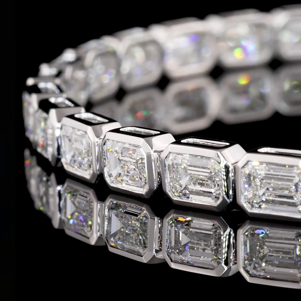 14K White Gold 7.5-Inch Tennis Bracelet with East-West Bezel Set Emerald Cut Lab Diamonds - 8.23 Carat Total Weight (33 Stones) with 24.69 Total Diamond Carats - Covaloro Fine Jewelry - Image 2