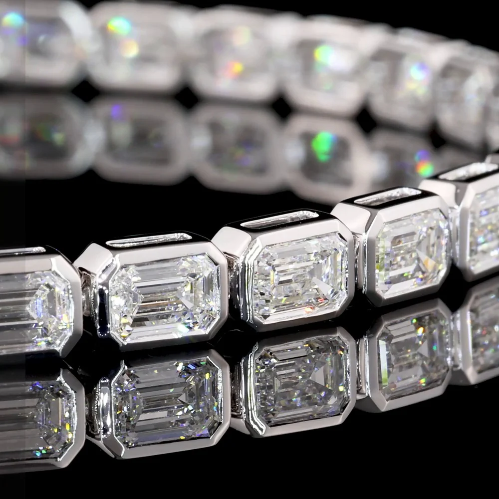 14K White Gold 7.5-Inch Tennis Bracelet with East-West Bezel Set Emerald Cut Lab Diamonds - 8.23 Carat Total Weight (33 Stones) with 24.69 Total Diamond Carats - Covaloro Fine Jewelry - Image 3