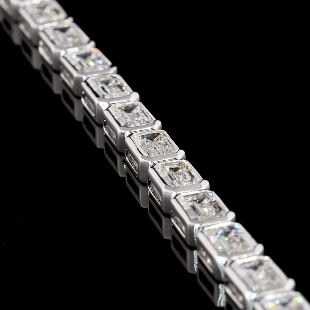 14K White Gold 7.5-Inch Tennis Bracelet with East-West Bezel Set Emerald Cut Lab Diamonds - 8.23 Carat Total Weight (33 Stones) with 24.69 Total Diamond Carats - Covaloro Fine Jewelry - Image 4