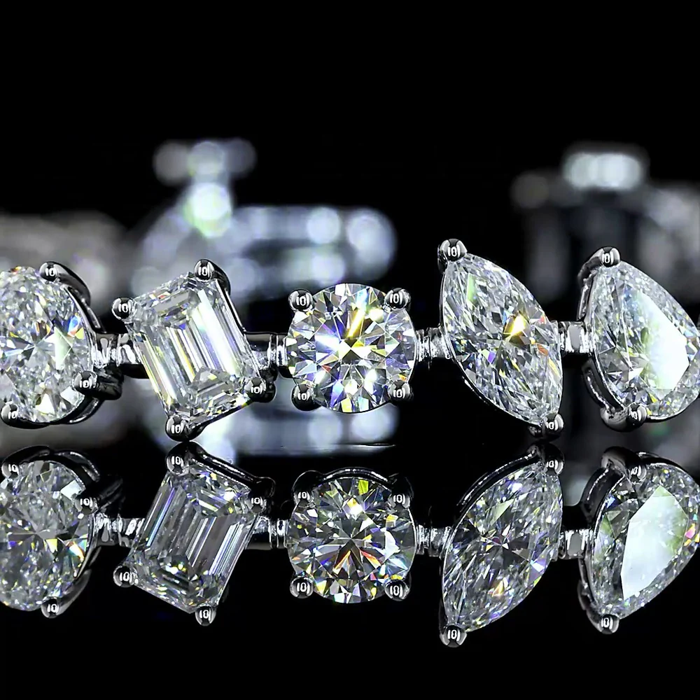 14K White Gold 7.5" Mixed Shape Station Bracelet with Oval, Emerald, and Round Lab Diamonds - 8.79 Carat Total Diamond Weight - Covaloro Fine Jewelry - Image 2