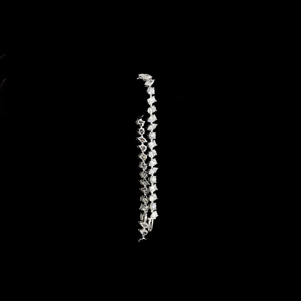 14K White Gold 7.5" Mixed Shape Station Bracelet with Oval, Emerald, and Round Lab Diamonds - 8.79 Carat Total Diamond Weight - Covaloro Fine Jewelry - Image 3