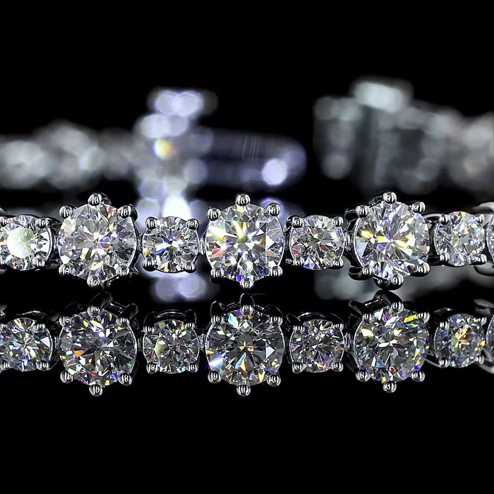 14K White Gold 7.5" Station Line Tennis Bracelet with 5.80 Carats of Round Cut Lab Grown Diamonds (E-F, VS1) - Covaloro Fine Jewelry - Image 2