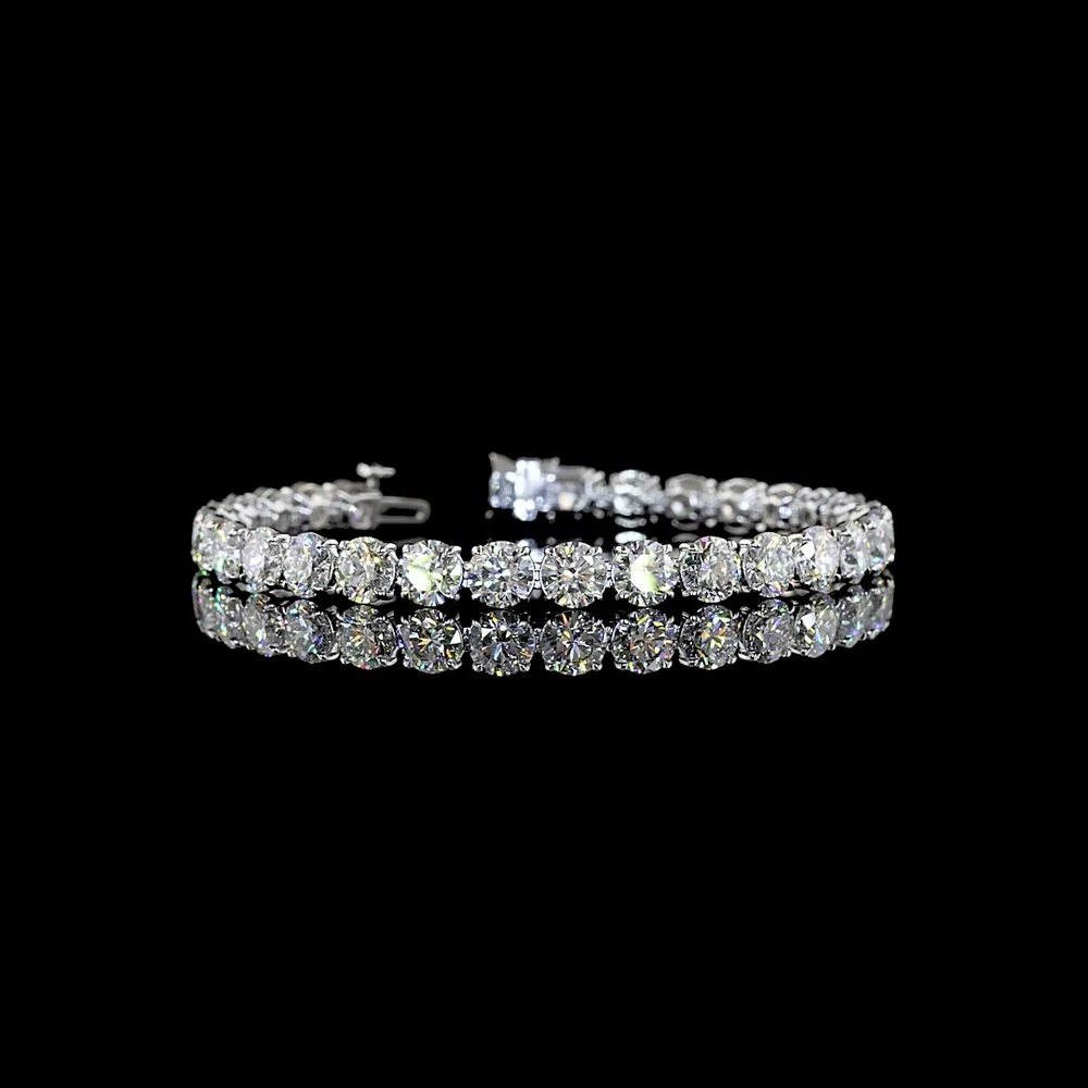 14K White Gold 7.5" Tennis Bracelet with 29 Round Brilliant and 4 Marquise Cut Lab Diamonds - 19.69 Carat Total Weight - Covaloro Fine Jewelry