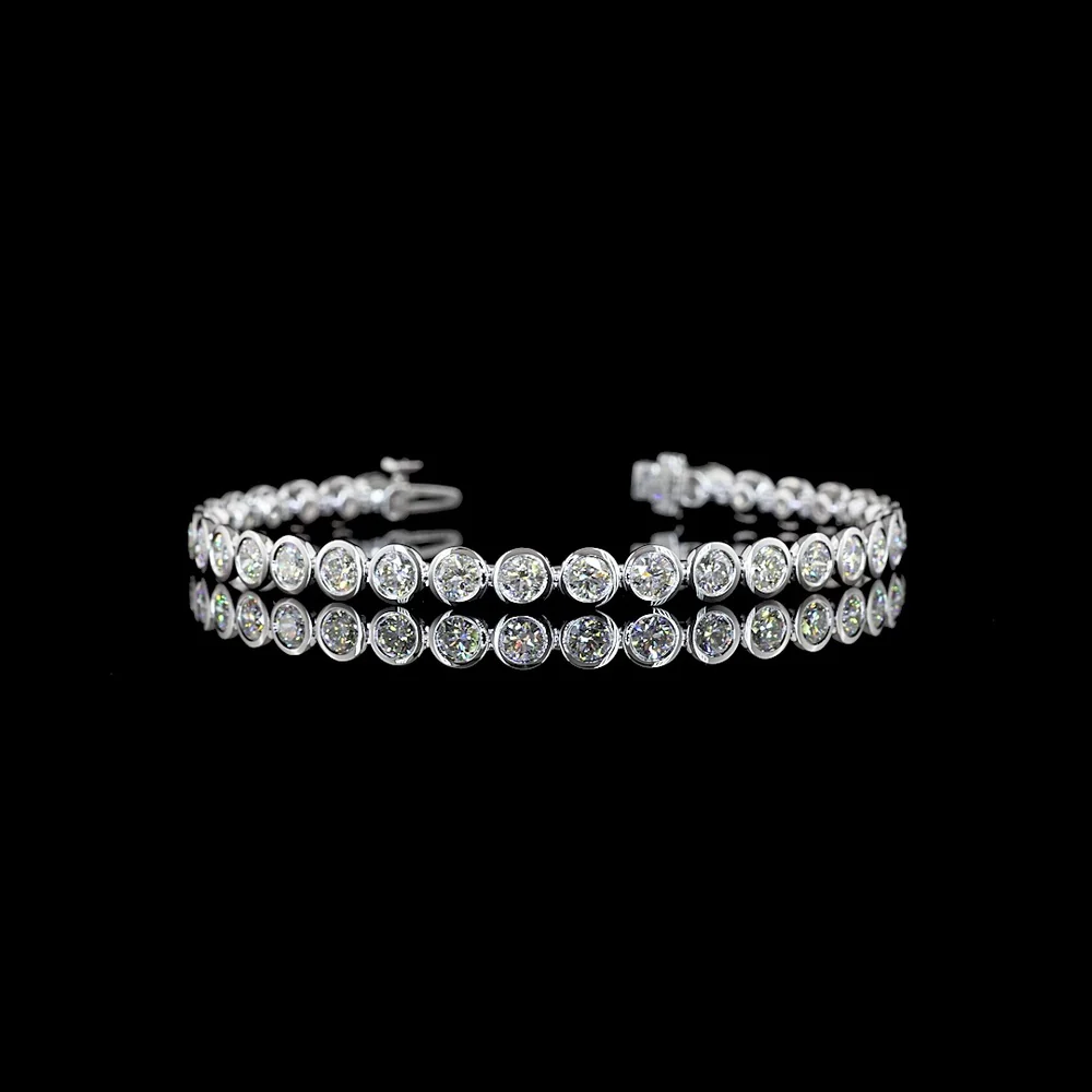 14K White Gold 7.5" Tennis Bracelet with 33 Bezel Set Round Lab Diamonds - 6.76 Carat Total Diamond Weight - Covaloro Fine Jewelry