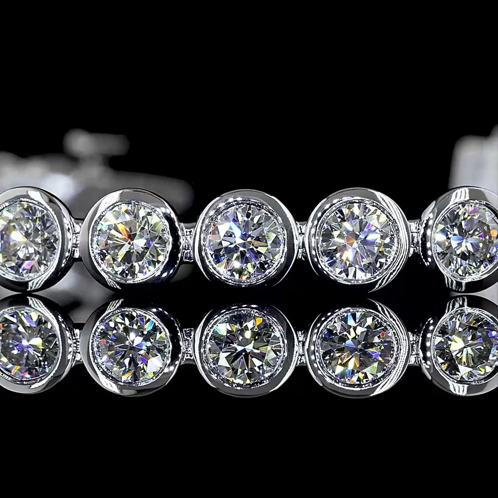 14K White Gold 7.5" Tennis Bracelet with 33 Bezel Set Round Lab Diamonds - 6.76 Carat Total Diamond Weight - Covaloro Fine Jewelry - Image 2