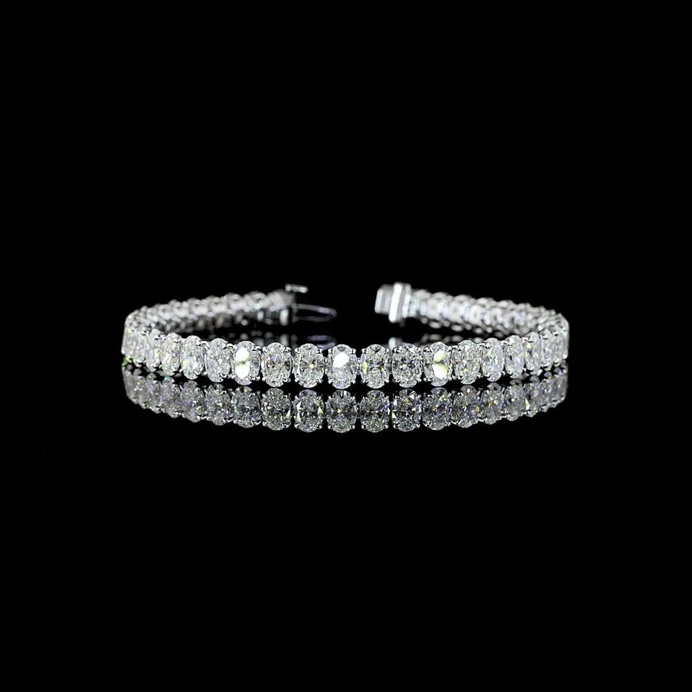 14K White Gold 7.5" Tennis Bracelet with 42 Prong-Set Oval Cut Lab Diamonds - 15.94 Carat Total Weight (E-F Color, VS1 Clarity) - Covaloro Fine Jewelry