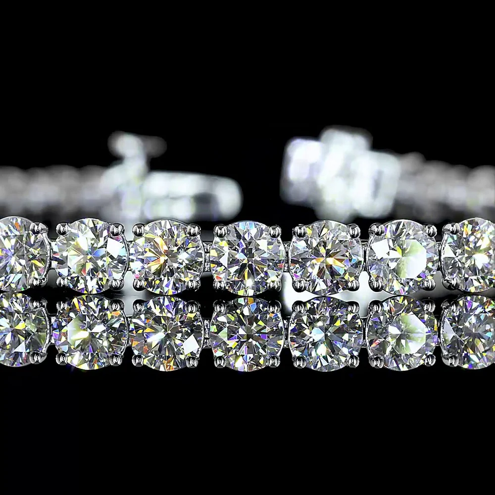 14K White Gold 7.5" Tennis Bracelet with 43 Round Brilliant Cut and 8 Marquise Cut Lab Diamonds - 9.10 Carats Total Diamond Weight - Covaloro Fine Jewelry - Image 2
