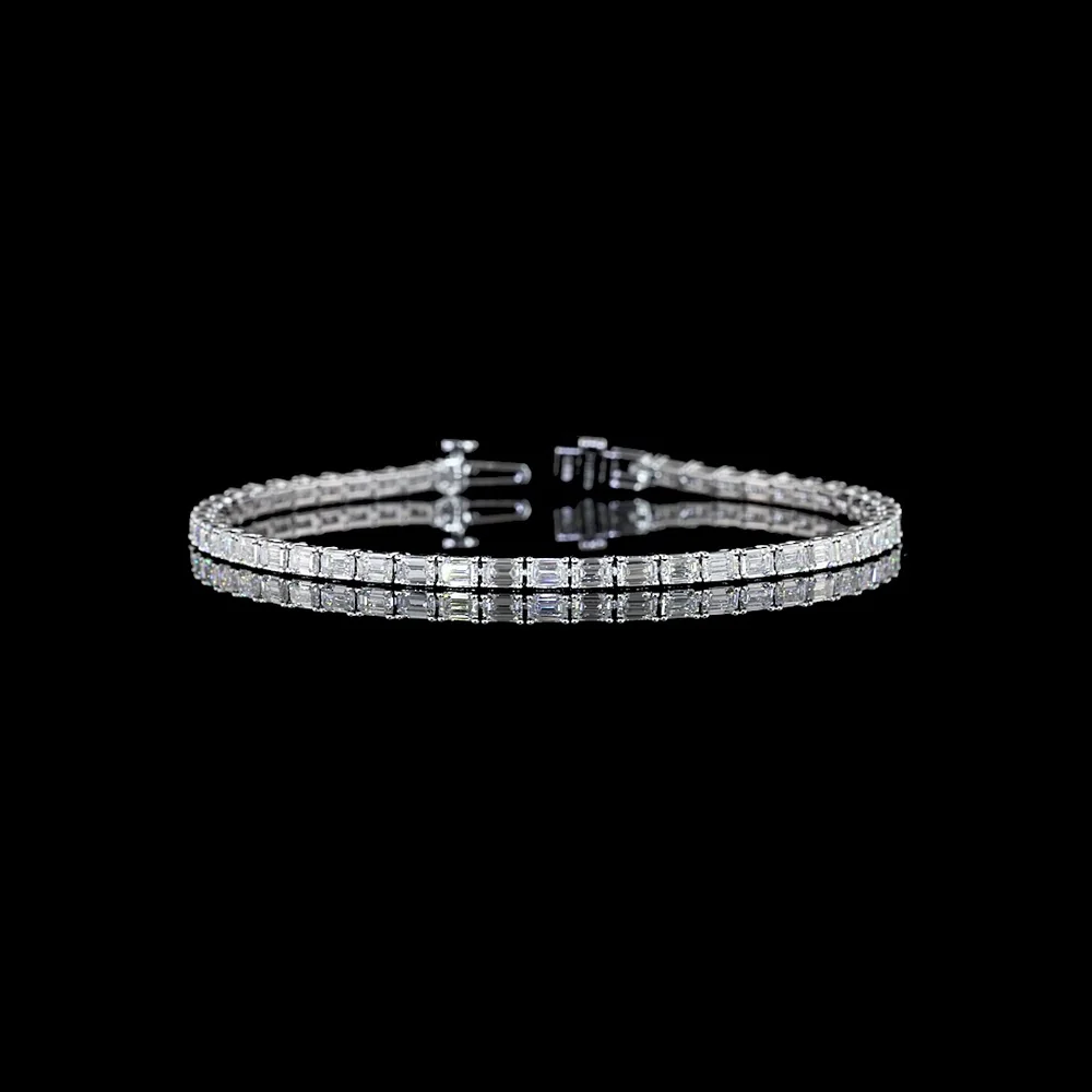 14K White Gold 7.5" Tennis Bracelet with 50 East-West Set Emerald Cut Lab Diamonds - 5.03 Carat Total Weight - Covaloro Fine Jewelry